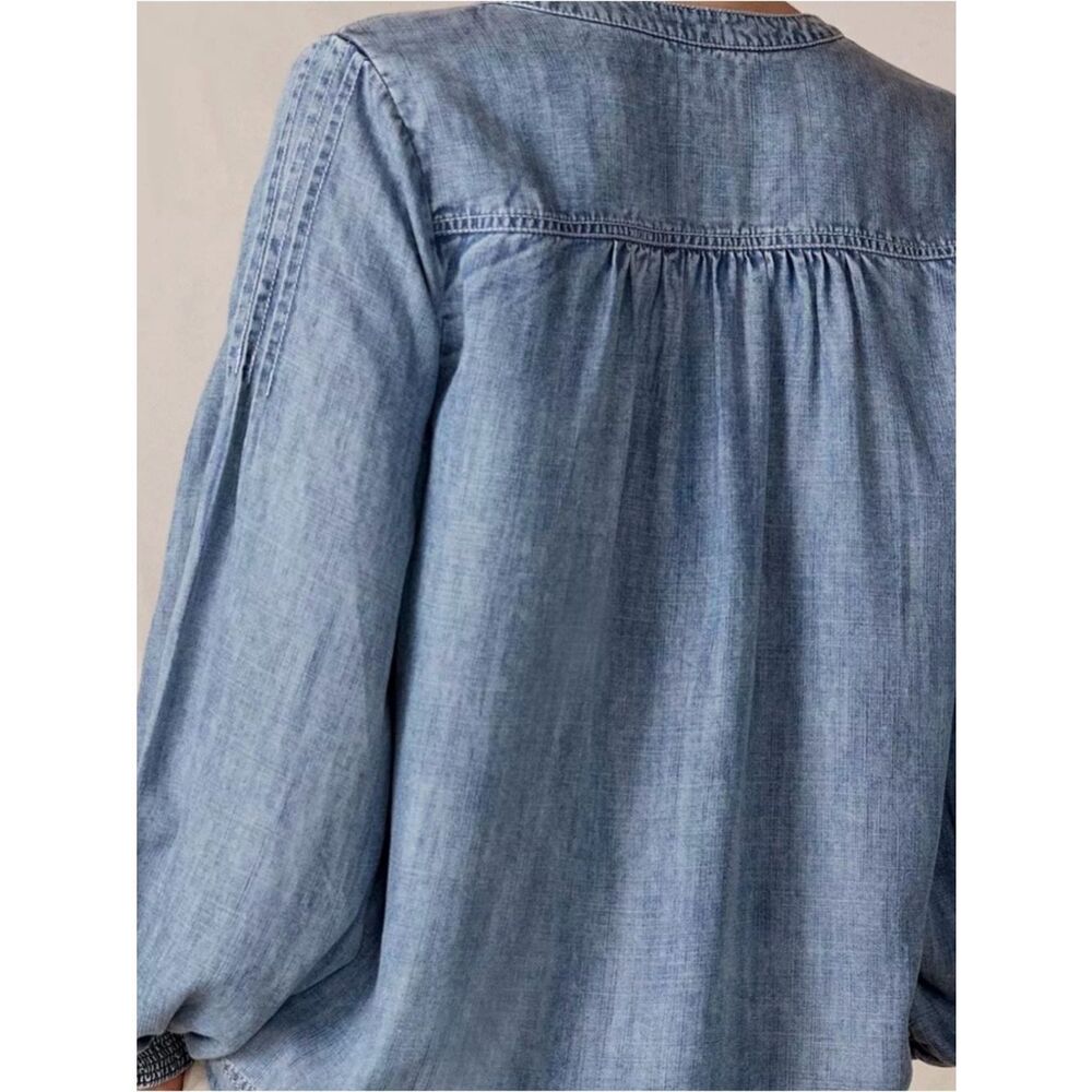 ANTHROPOLOGIE Pilcro Denim Pintuck Henley Blouse - Picture 2 of 14